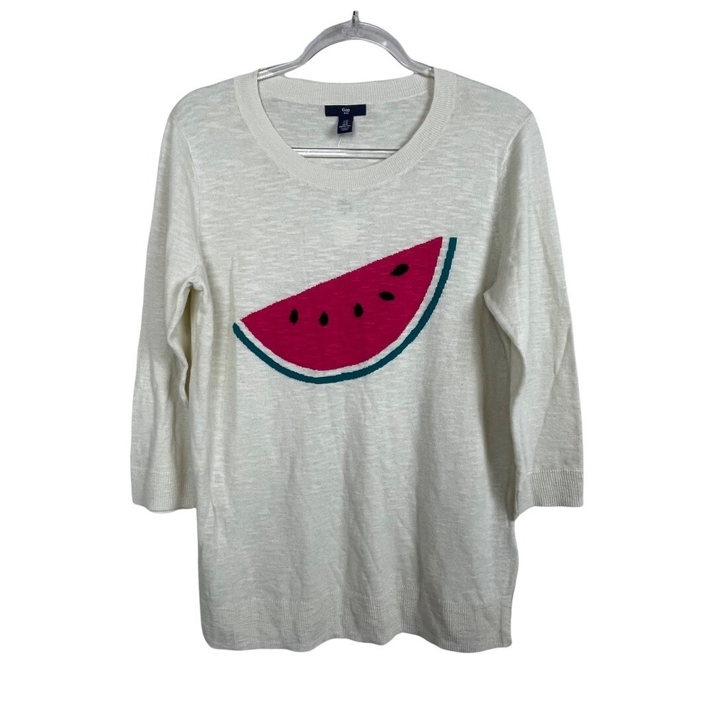 NWT Gap Watermelon Knit Shirt M 3/4 Sleeve Cotton Rayon Fruit Graphic Fun